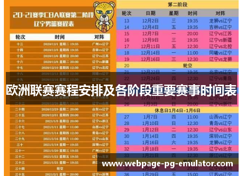 欧洲联赛赛程安排及各阶段重要赛事时间表