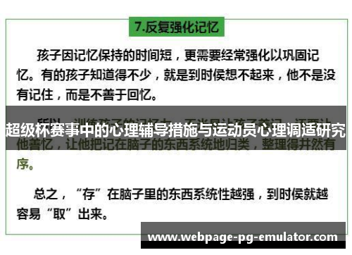 超级杯赛事中的心理辅导措施与运动员心理调适研究 超级杯赛事中的心理辅导措施与运动员心理调适研究